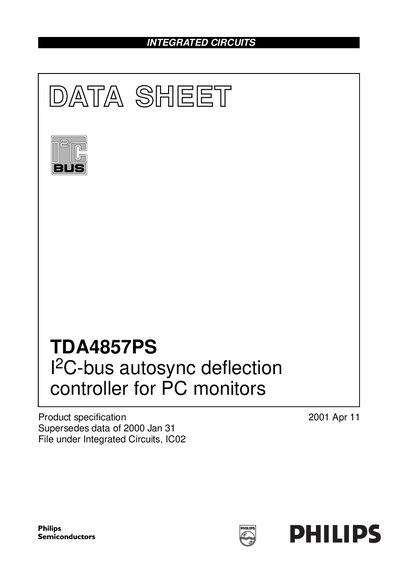 Philips TDA4857PS I2C-bus Autosync Deflection Controller Datasheet - cover page