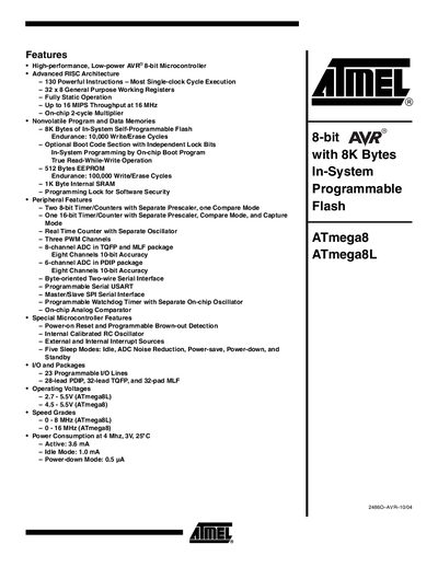 Atmel ATmega8/ATmega8L Datasheet