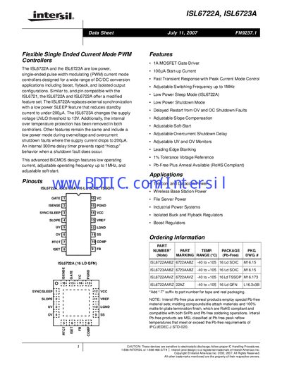 Intersil ISL6722A Datasheet - cover page