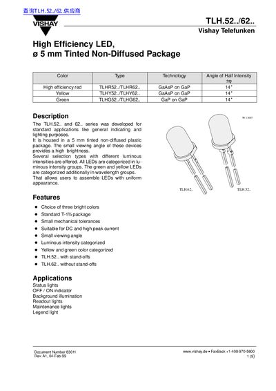 Vishay TLH.52../62.. High Efficiency LED Datasheet - cover page