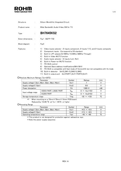 ROHM BH7645KS2 Datasheet - cover page