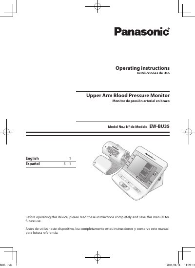 Panasonic EW-BU35 Upper Arm Blood Pressure Monitor Operating Instructions - cover page