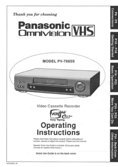 Panasonic PV-7665S Video Cassette Recorder Operating Instructions - cover page
