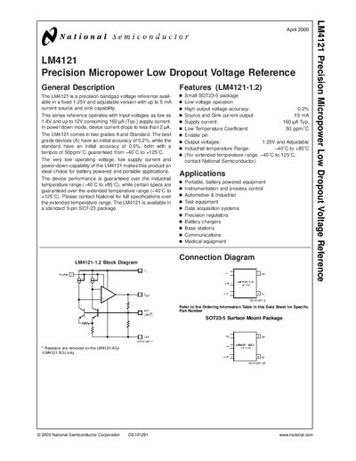 National Semiconductor LM4121 Precision Micropower Low Dropout Voltage Reference Datasheet - cover page