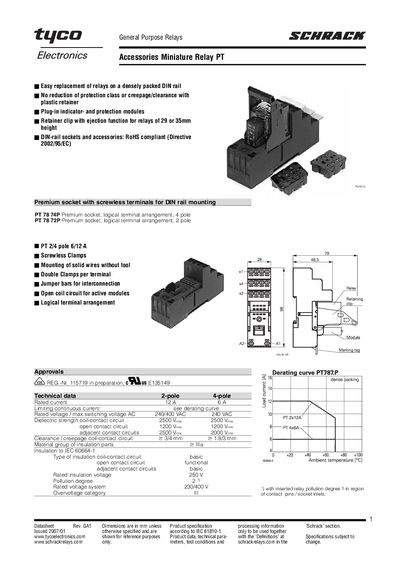 Tyco Miniature Relay PT Accessories Datasheet - cover page