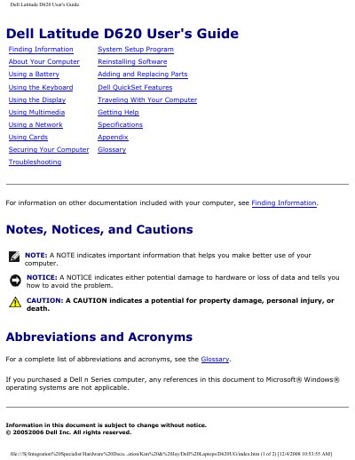 Dell Latitude D620 User's Guide - cover page