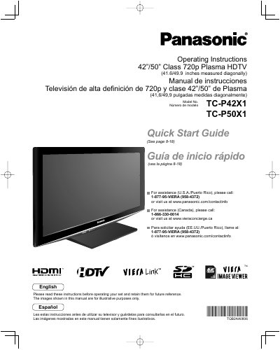 Panasonic TC-P42X1/TC-P50X1 Plasma HDTV Operating Instructions - cover page