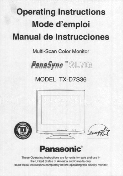 Panasonic SL70I Manual - cover page