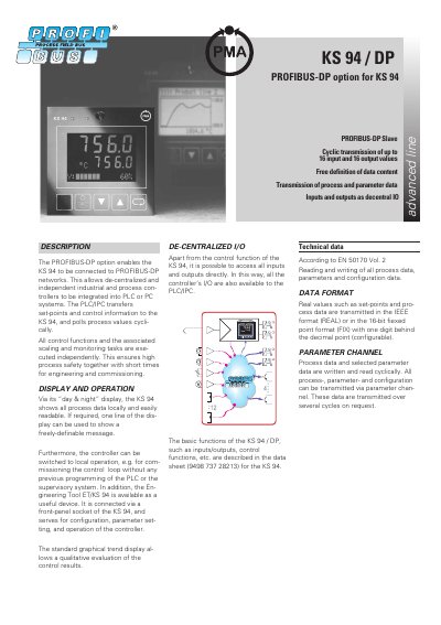 PMA KS 94/DP PROFIBUS-DP Option Technical Data Sheet - cover page