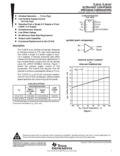 Texas Instruments TL3016/TL3016Y Comparator Handbook - cover page