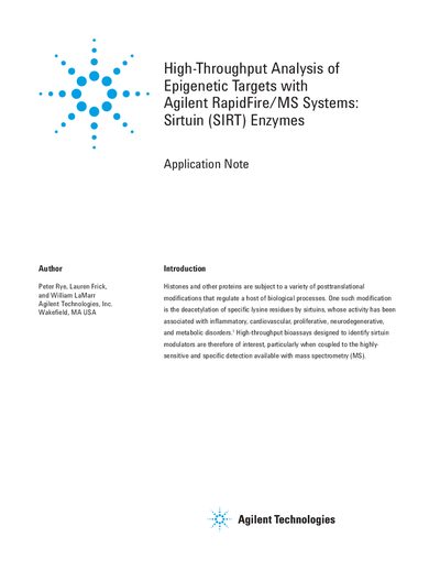High-Throughput Analysis of Epigenetic Targets with Agilent RapidFire/MS Systems: Sirtuin Enzymes Application Note - cover page