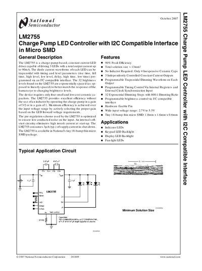 National Semiconductor LM2755 Charge Pump LED Controller Datasheet - cover page