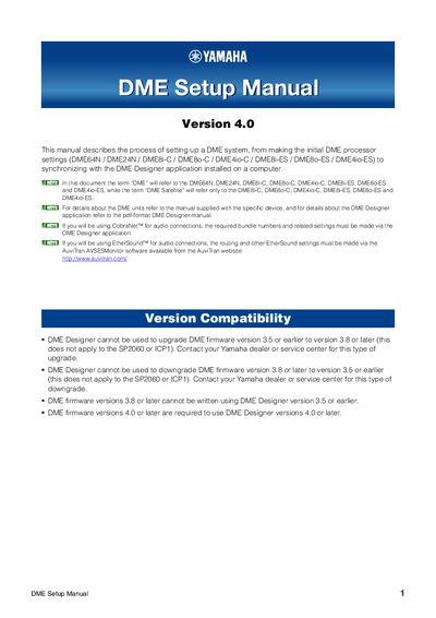 Yamaha DME Series Setup Manual - cover page