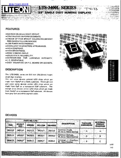 Lite-On LTS-3400L Series LED Display Datasheet - cover page