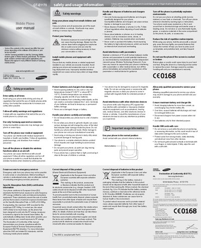 Samsung GT-E1170 Mobile Phone User Manual - cover page