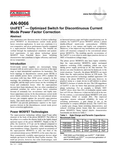 Fairchild UniFET Optimized Switch for DCM PFC Application Note - cover page