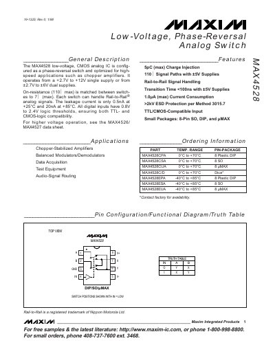 Maxim MAX4528 Low-Voltage Phase-Reversal Analog Switch Datasheet - cover page