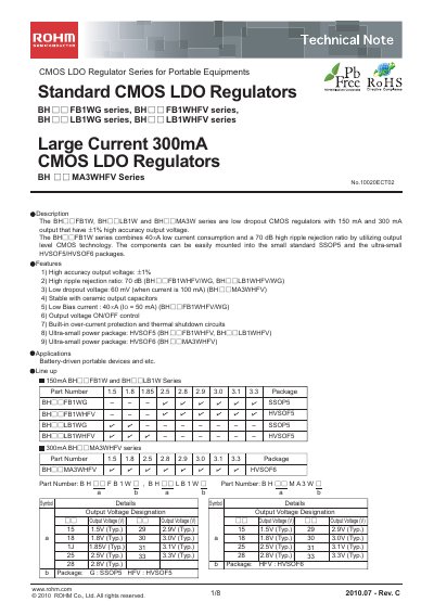 ROHM BH33MA3WHFV Technical Note - cover page