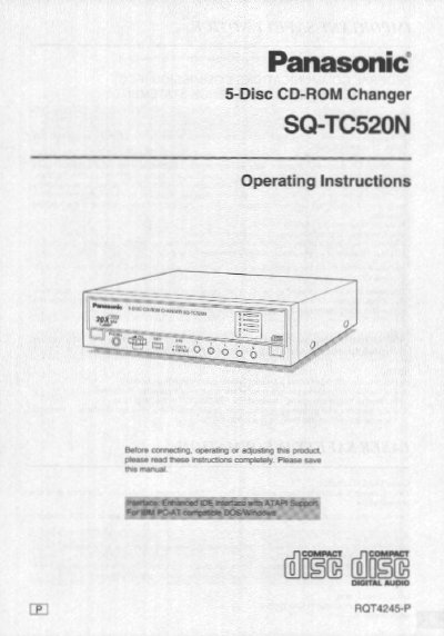 Panasonic SQ-TC520N 5-Disc CD-ROM Changer Operating Instructions - cover page
