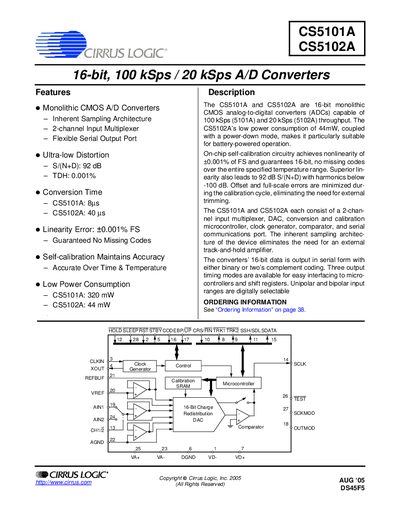 Cirrus Logic CS5101A/CS5102A ADC Datasheet - cover page