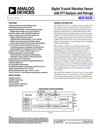 Analog Devices ADIS16228 Digital Triaxial Vibration Sensor Datasheet - cover page