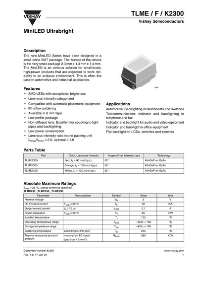Vishay TLME/F/K2300 MiniLED Handbook - cover page