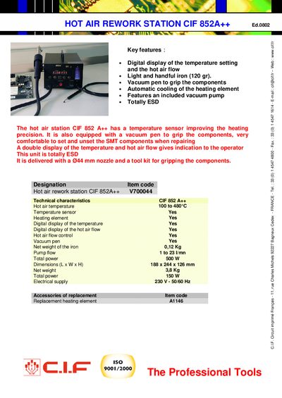 CIF 852A++ Hot Air Rework Station Handbook - cover page