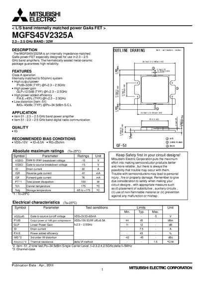 Mitsubishi Electric MGFS45V2325A Datasheet - cover page
