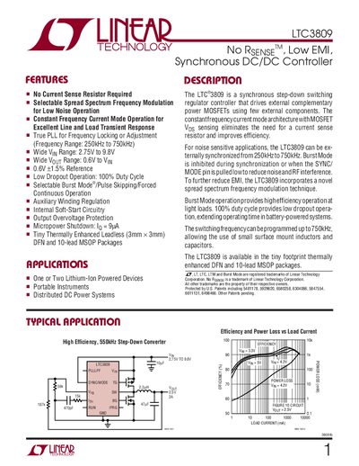 Linear Technology LTC3809 Synchronous DC/DC Controller Datasheet - cover page