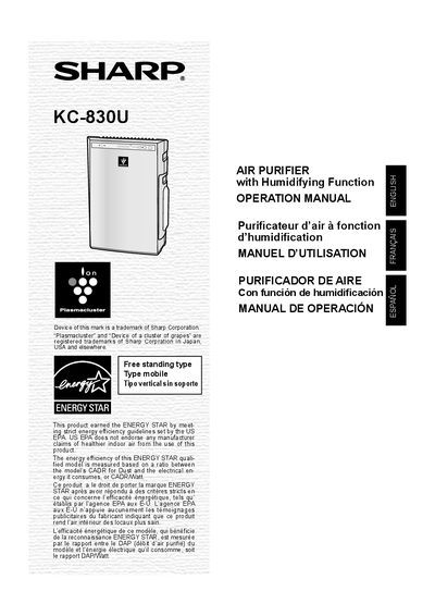 Sharp KC-830U Air Purifier Operation Manual - cover page