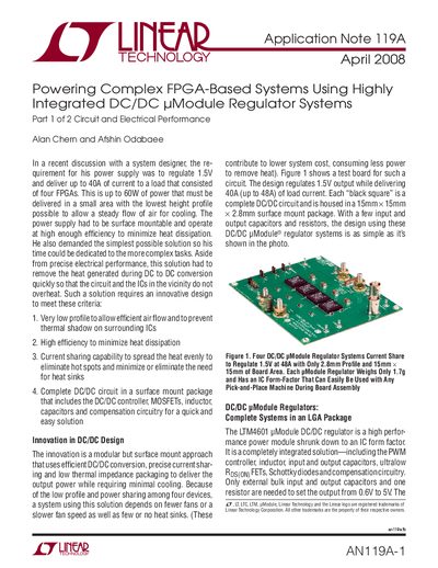 Linear Technology AN119A LTM4601 DC/DC uModule Regulator Application Note - cover page