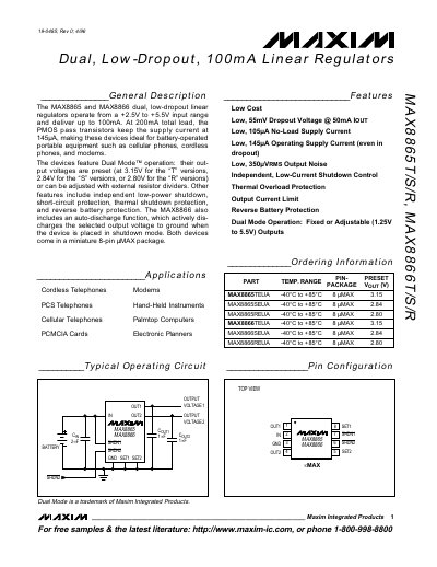 MAXIM MAX8865T/S/R MAX8866T/S/ handbook - cover page