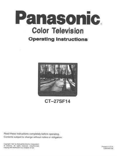 Panasonic CT-27SF14 Color Television Operating Instructions - cover page