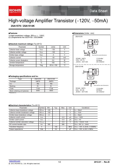 ROHM 2SA1514K Datasheet - cover page