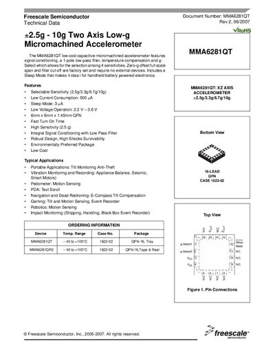 Freescale MMA6281QT Accelerometer Datasheet - cover page