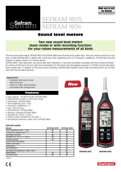 SEFRAM 9835/9836 Sound Level Meters Product Leaflet
