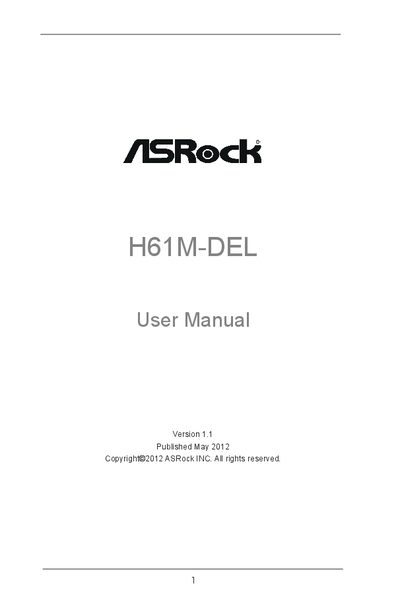 ASRock H61M-DEL User Manual - cover page
