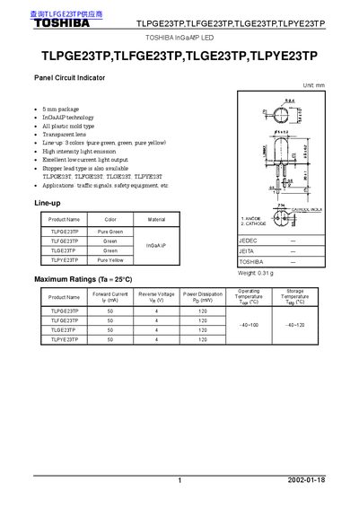 Toshiba TLPGE23TP / TLFGE23TP / TLGE23TP / TLPYE23TP LED Datasheet