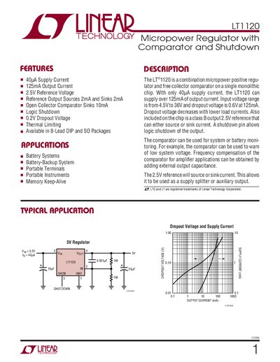 Linear Technology LT1120 Micropower Regulator Datasheet - cover page