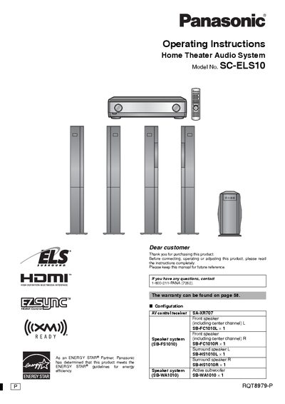 Panasonic SC-ELS10 Home Theater Audio System Operating Instructions - cover page
