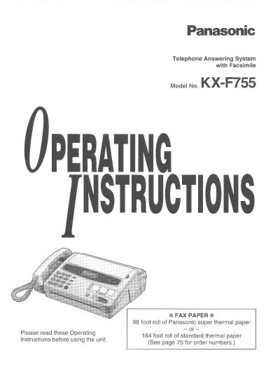 Panasonic KX-F755 Telephone Answering System Operating Instructions - cover page