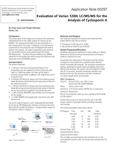 Agilent 1200L LC/MS/MS Application Note for Cyclosporin A Analysis - cover page