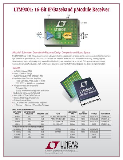 LINEAR 2PB_9001 LTM9001: 16-Bit IF/Baseband Module Receiver - cover page