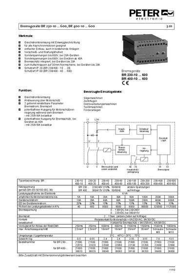 PETER electronic BR 230-10 … 600, BR 400-10 … 600 Technology Data Sheet - cover page