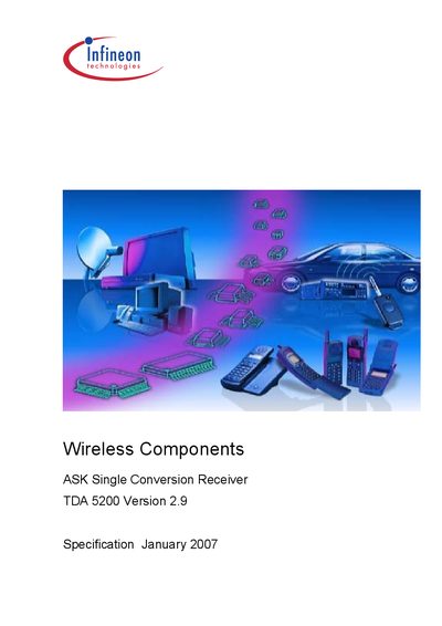 Infineon TDA 5200 ASK Single Conversion Receiver Specification Manual - cover page
