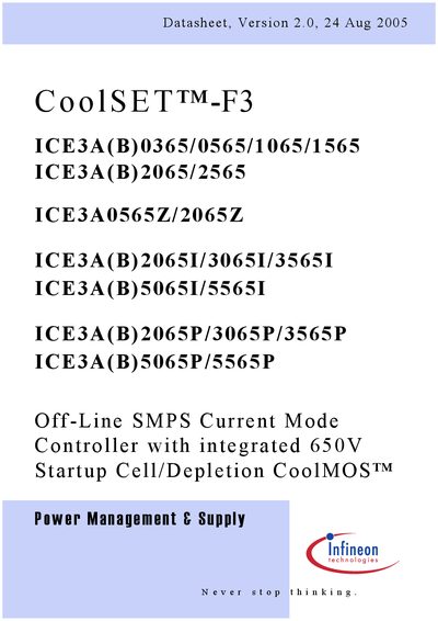 Infineon CoolSET-F3 Datasheet