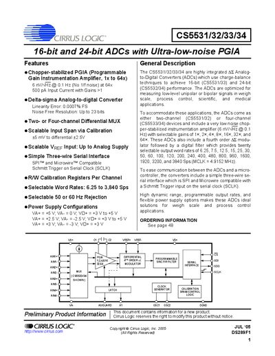 Cirrus Logic CS5531/32/33/34 Datasheet - cover page