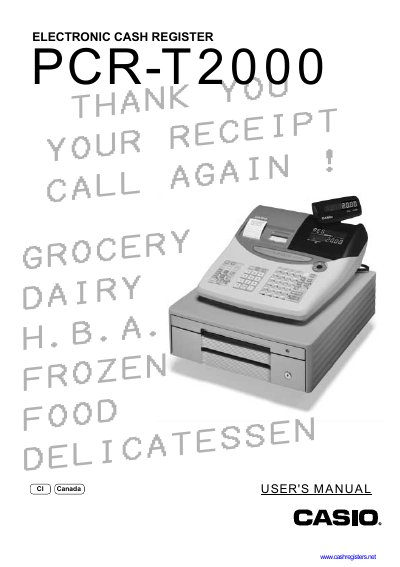 Casio PCR‑T2000 Electronic Cash Register User Manual - cover page