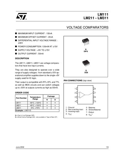STMicroelectronics LM111/LM211/LM311 Voltage Comparators Handbook - cover page