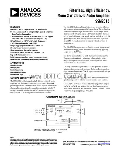 Analog Devices SSM2315 Datasheet - cover page
